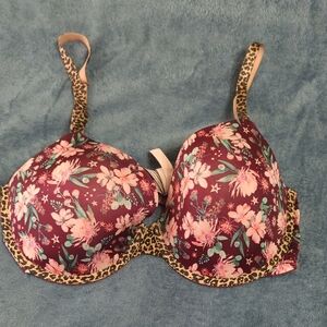 Floral Print Bra with Leopard Trim